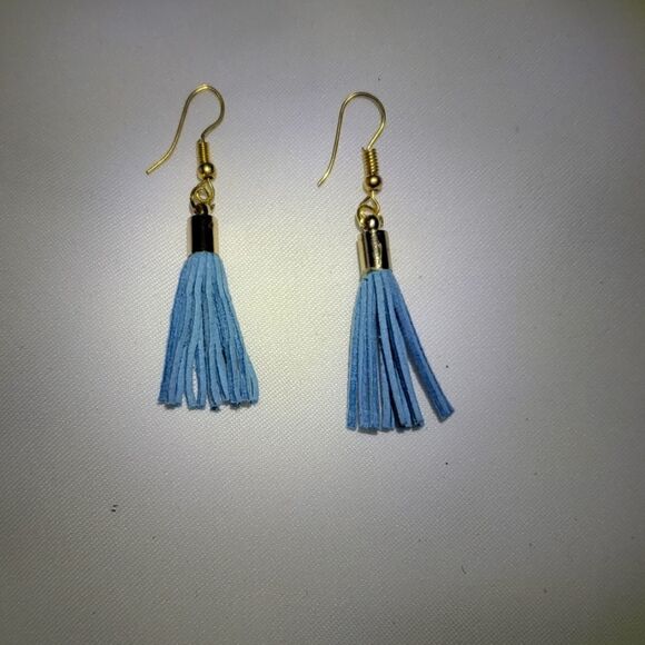 Blue leather tassel earrings - Picture 1 of 3